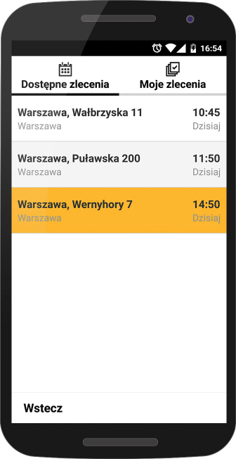 VII Zlecenia terminowe 1 2 3 Pojawiło się nowe zlecenie terminowe. Aby zobaczyć szczegóły, kliknij w ikonę kalendarza w lewym górnym rogu. Przeszedłeś do widoku listy dostępnych zleceń terminowych.