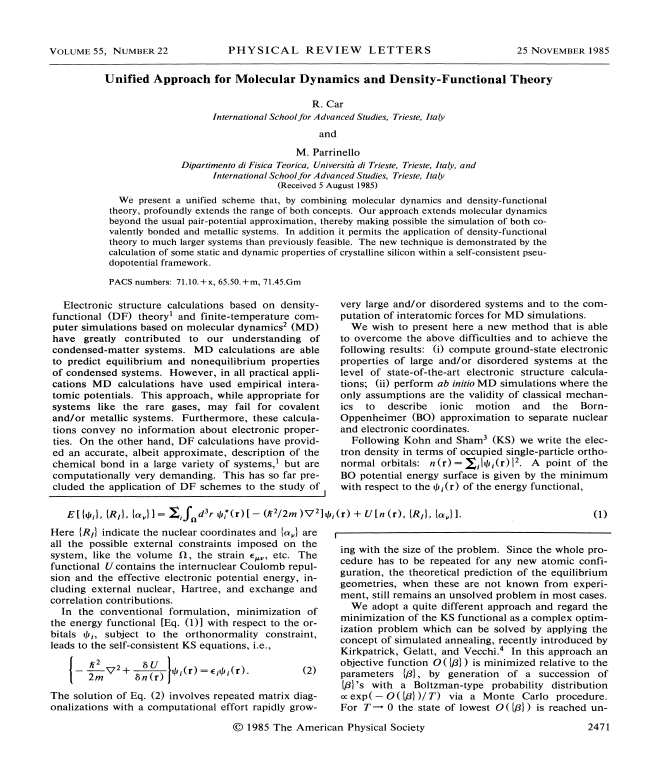 Dynamika molekularna ab initio Cytowania C-P 1985 i