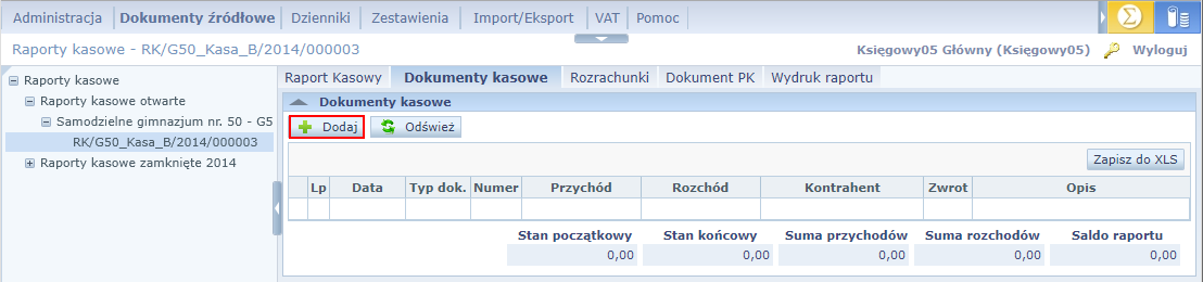 Finanse. Jak utworzyć raport kasowy? 2/7 Jednostkę i kasę wybierz korzystając z list rozwijalnych.