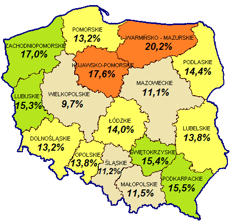 Województwa Liczba bezrobotnych w kraju Liczba bezrobotnych (w tys.