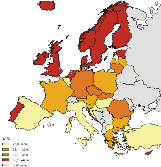 całej Unii Europejskiej dla ogółu ludności wskaźnik ten wyniósł 52,3%, a wśród osób powyżej 50. roku życia 32,1% (zob. mapka 1.1). Mapka 1.