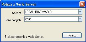 Przy pierwszym uruchomieniu aplikacji wyświetli się okienko konfiguracyjne (Rys. 18.) do zestawienia połączenia z serwerem Vario.Server.