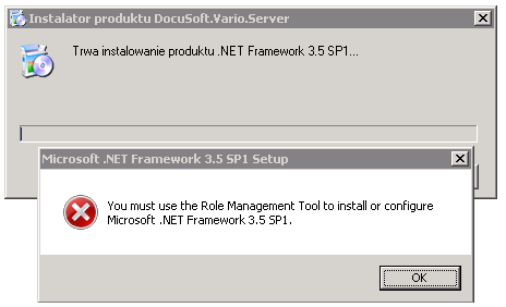 Instrukcja Instalacji Vario.OneOffice 33 6 FAQ 6.1 Dlaczego podczas instalacji produktu.net Framework 3.5 SP1 (komponent wymagany dla instalacji Vario.Server) pojawia się błąd (taki jak na obrazku)?