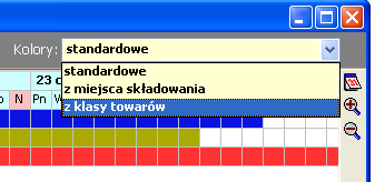 Rys. 15. Kalendarz dawkowań Wyświetlane kolory zażywanych leków, są ustalone programowo, możemy zdefiniować własne kolory odpowiadające miejscu składowania towaru, lub klasie towaru.