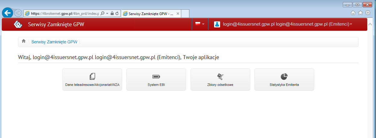 Instrukcja użytkownika aplikacji Zbiory odsetkowe Logowanie. W pierwszym kroku należy otworzyć przeglądarkę internetową i wpisać adres serwisu https://4brokernet.gpw.