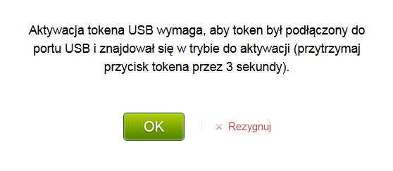 Następnie system wyświetli okno aktywacji, w którym zostanie wskazany Token do aktywacji.