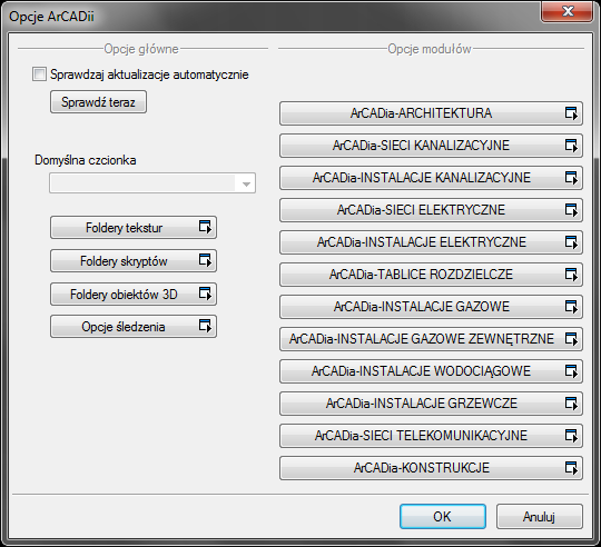Rozpoczynamy pracę 3.1.2. Opcje systemu ArCADia BIM System ArCADia BIM posiada okno ustawień programu dla rysunków wykonanych we wszystkich modułach branżowych lub konkretnie zdefiniowanych, np.