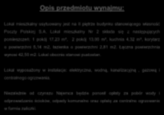 powierzchni 2,81 m2. Łączna powierzchnia wynosi 42,50 m2. Lokal obecnie stanowi pustostan.
