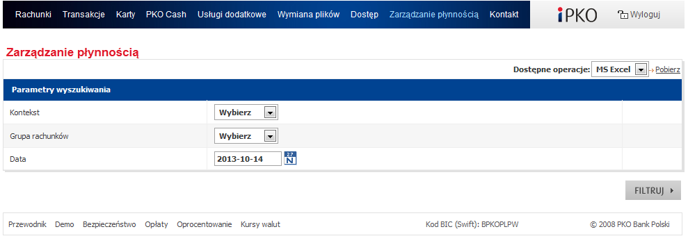 Zarządzanie płynnością Panel Zarządzania Płynnością dedykowany jest klientom o skomplikowanej strukturze organizacyjnej, posiadającym wiele instancji systemu bankowości internetowej ipko biznes.