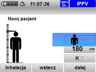 4 Przygotowanie i obsługa 4. Wprowadzić wzrost oraz płeć pacjenta: Wzrost ustawiany jest skokowo co 5 cm w zakresie 50 cm - 250 cm (zob. 12.