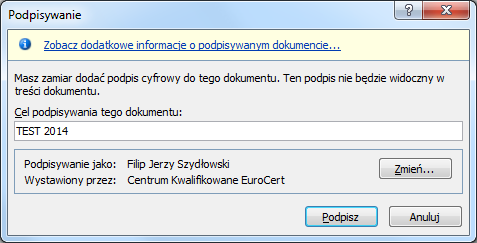 jak Płatnik wywołują zainstalowany certyfikat podczas złożenia podpisu elektronicznego. Proces podpisu wygląda następująco: 1.