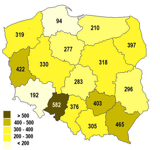 Odłów karpia konsumpcyjnego w poszczególnych województwach