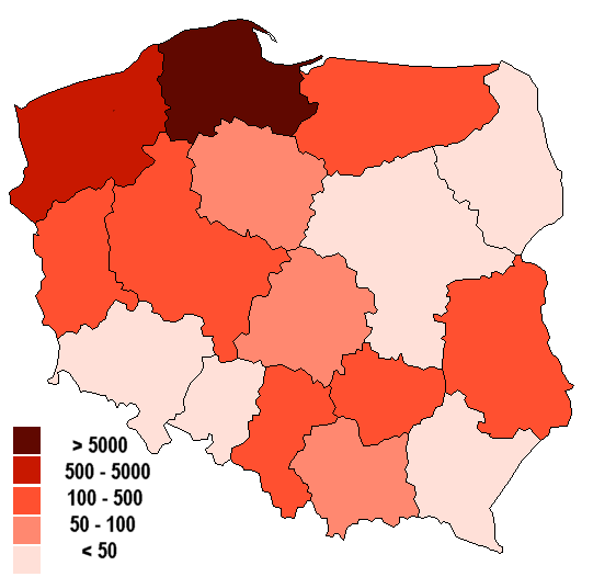 Produkcja handlowego pstrąga tęczowego w poszczególnych województwach w 2015 roku 8 671 306 4 979 23 91 133 46 tęczowy 84,3 391