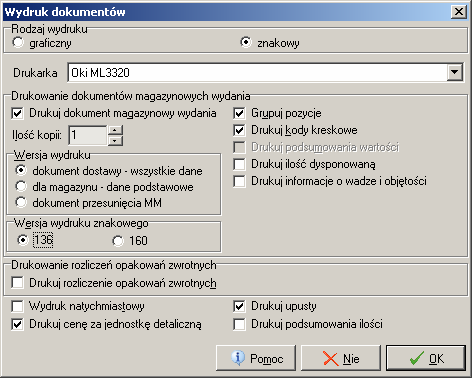 Wydruki WZ wersje 136 znakowe (większa czcionka) Dotychczas wydruk znakowy (drukarki igłowe) większą czcionką dostępny był tylko dla faktur sprzedaży. W wersji 7.3. ta możliwość została rozszerzona także na wydruki dokumentów wydań.