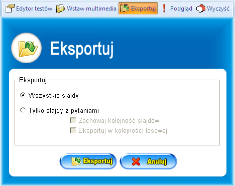 Informacja o tym, że dany slajd zawiera pytanie jest sygnalizowana za pomocą symbolu pilota w lewym górnym rogu slajdu Wygląd slajdu można obejrzeć w pełnym oknie przy pomocy funkcji Podgląd.