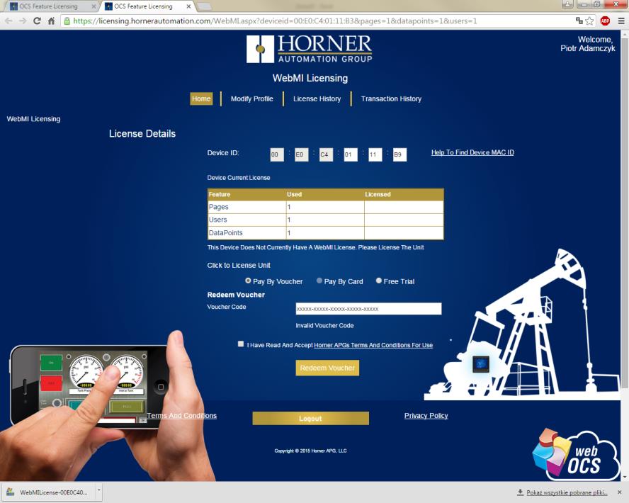 16. Zaznacz opcję I Have Read And Accept Horner APGs Terms And