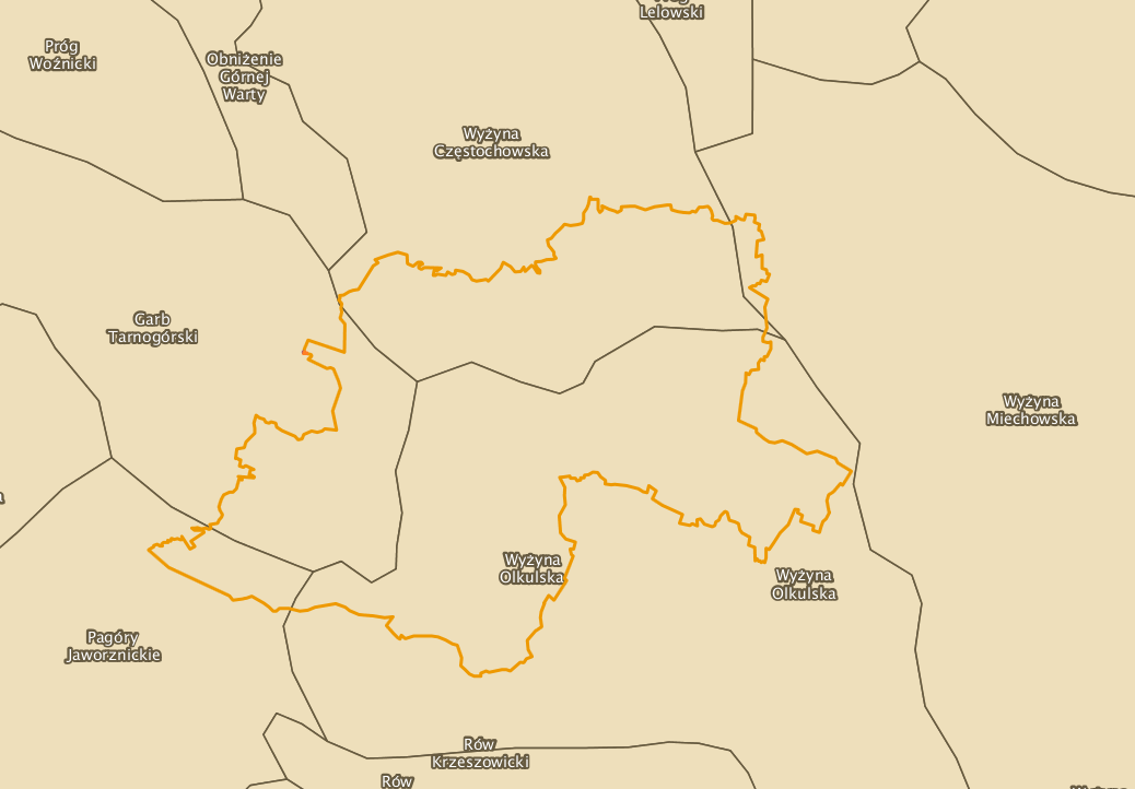 Rysunek 3. Położenie powiatu olkuskiego na tle podziału fizyko-geograficznego Polski wg Kondrackiego. Źródło: www.geoserwis.gdos.gov.pl 2.