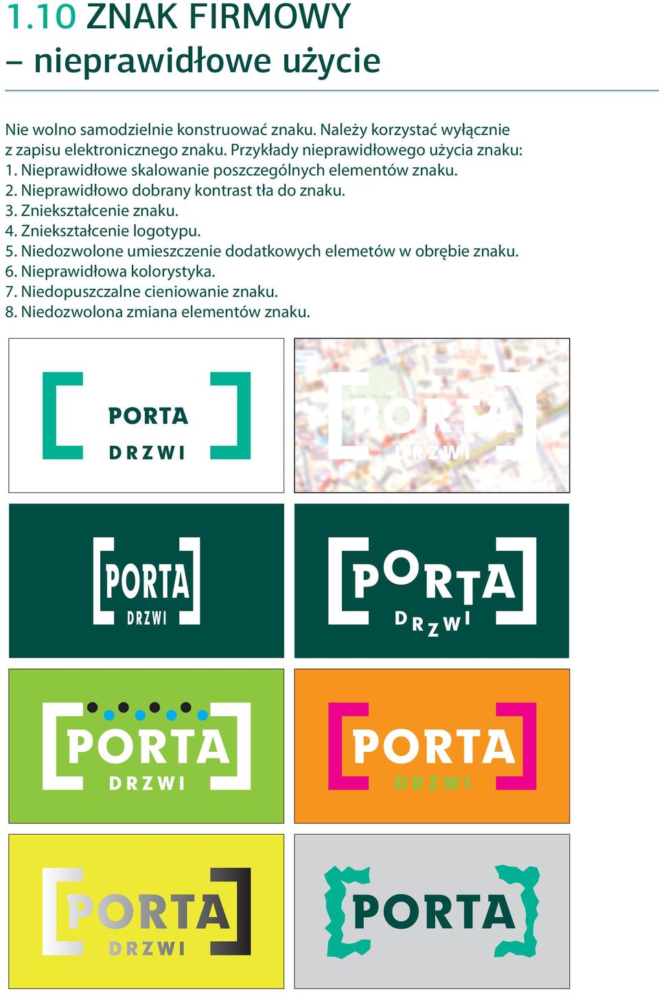 Nieprawidłowe skalowanie poszczególnych elementów znaku. 2. Nieprawidłowo dobrany kontrast tła do znaku. 3. Zniekształcenie znaku.