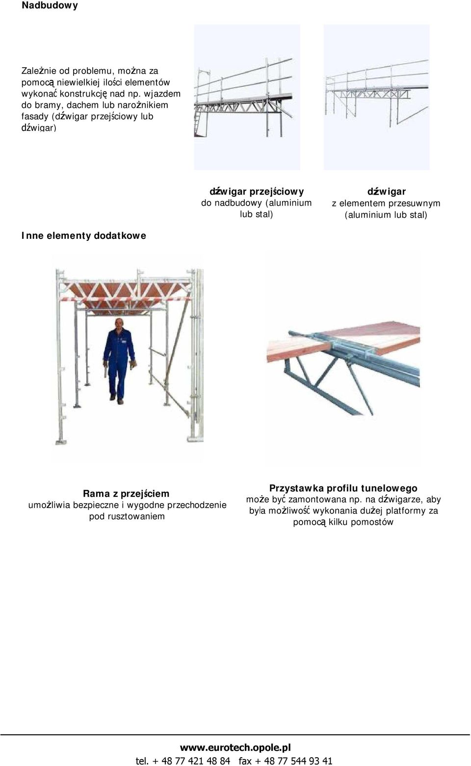 stal) d wigar z elementem przesuwnym (aluminium lub stal) Inne elementy dodatkowe Rama z przej ciem umo liwia bezpieczne i wygodne