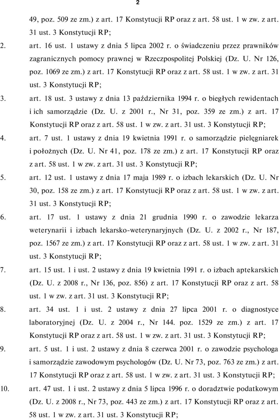 3 Konstytucji RP; 3. art. 18 ust. 3 ustawy z dnia 13 października 1994 r. o biegłych rewidentach i ich samorządzie (Dz. U. z 2001 r., Nr 31, poz. 359 ze zm.) z art. 17 Konstytucji RP oraz z art.