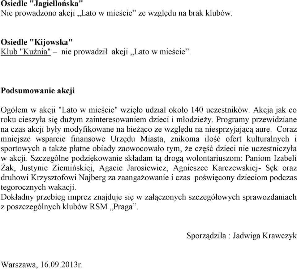 Programy przewidziane na czas akcji były modyfikowane na bieżąco ze względu na niesprzyjającą aurę.