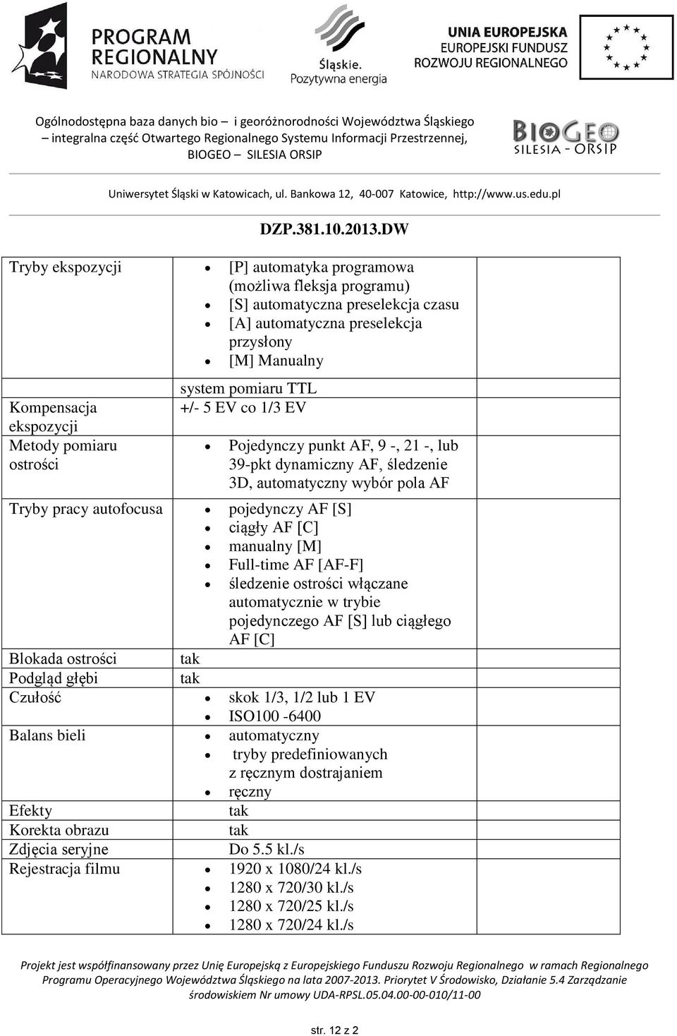[C] manualny [M] Full-time AF [AF-F] śledzenie ostrości włączane automatycznie w trybie pojedynczego AF [S] lub ciągłego AF [C] Blokada ostrości tak Podgląd głębi tak Czułość skok 1/3, 1/2 lub 1 EV