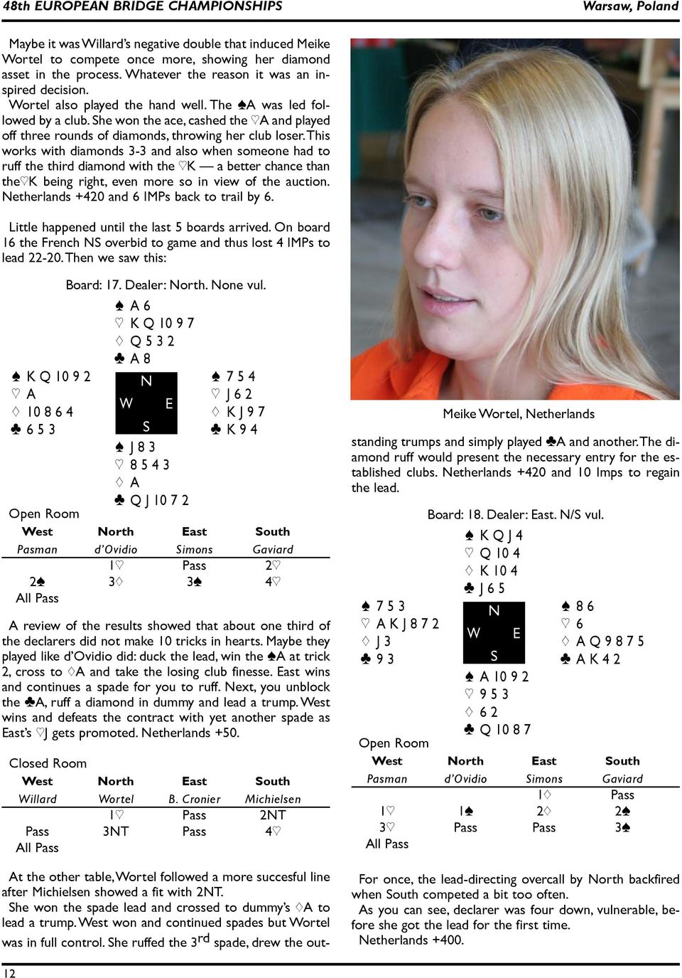 She won the ace, cashed the ]A and played off three rounds of diamonds, throwing her club loser.
