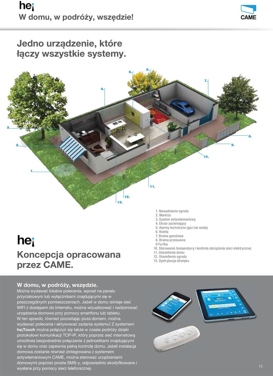 Sterowanie temperaturą i kontrola obciążenia sieci elektrycznej 11. Oświetlenie domu 12. Oświetlenie ogrodu 13. Dystrybucja dźwięku W domu, w podróży, wszędzie.