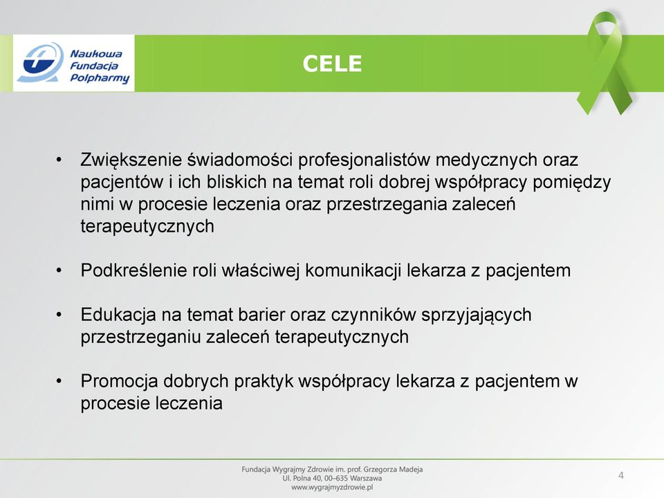 Podkreślenie roli właściwej komunikacji lekarza z pacjentem Edukacja na temat barier oraz czynników