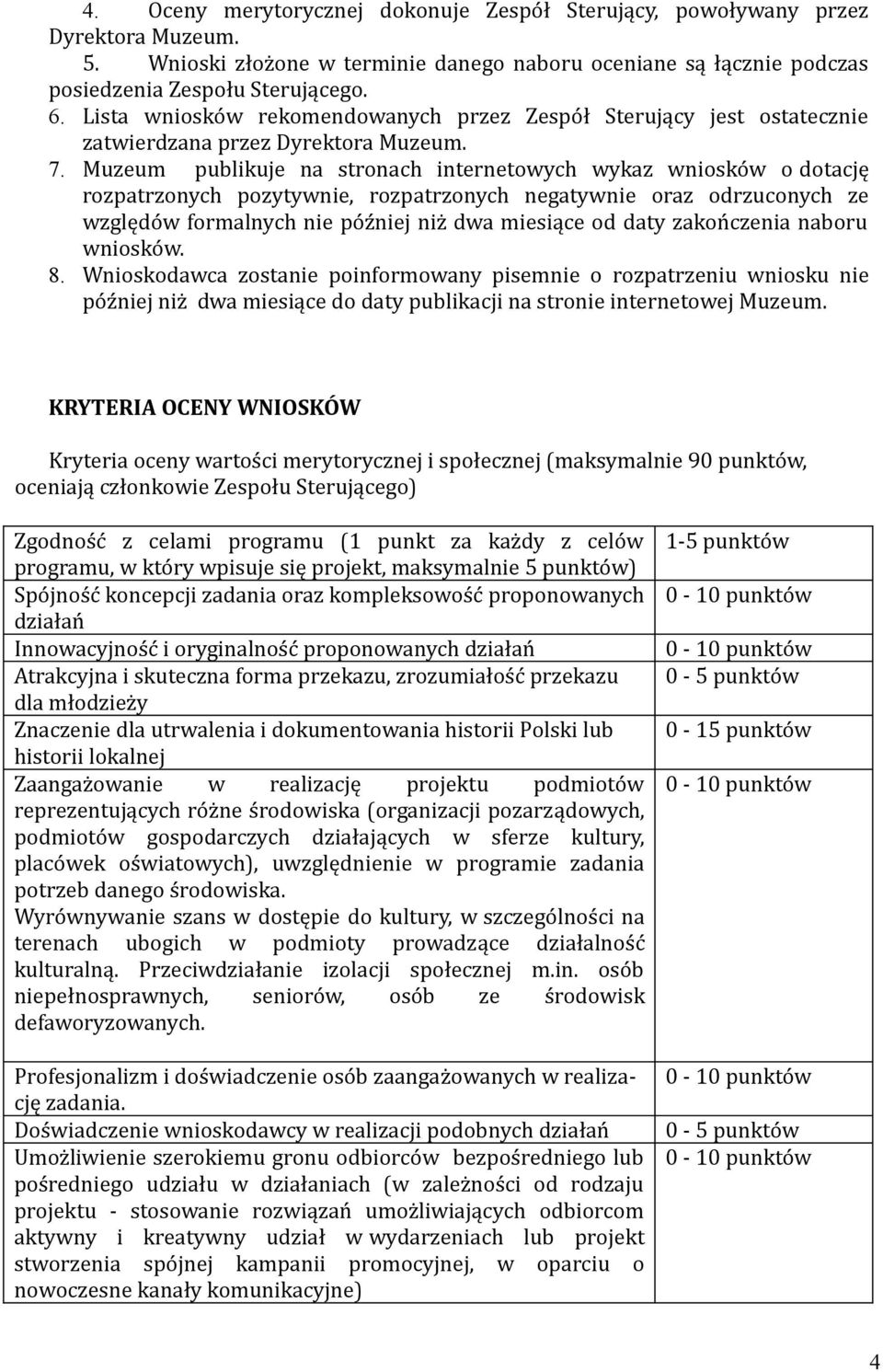 Muzeum publikuje na stronach internetowych wykaz wniosków o dotację rozpatrzonych pozytywnie, rozpatrzonych negatywnie oraz odrzuconych ze względów formalnych nie później niż dwa miesiące od daty