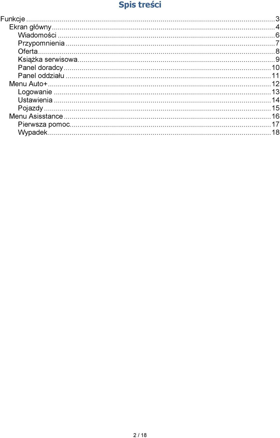 .. 10 Panel oddziału... 11 Menu Auto+... 12 Logowanie... 13 Ustawienia.