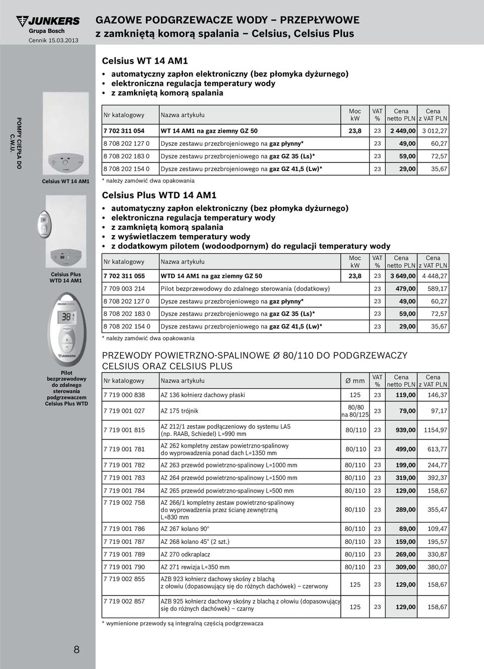 zestawu przezbrojeniowego na gaz GZ 35 (Ls)* 23 59,00 72,57 8 708 202 154 0 Dysze zestawu przezbrojeniowego na gaz GZ 41,5 (Lw)* 23 29,00 35,67 Celsius WT 14 AM1 Celsius Plus WTD 14 AM1 * należy