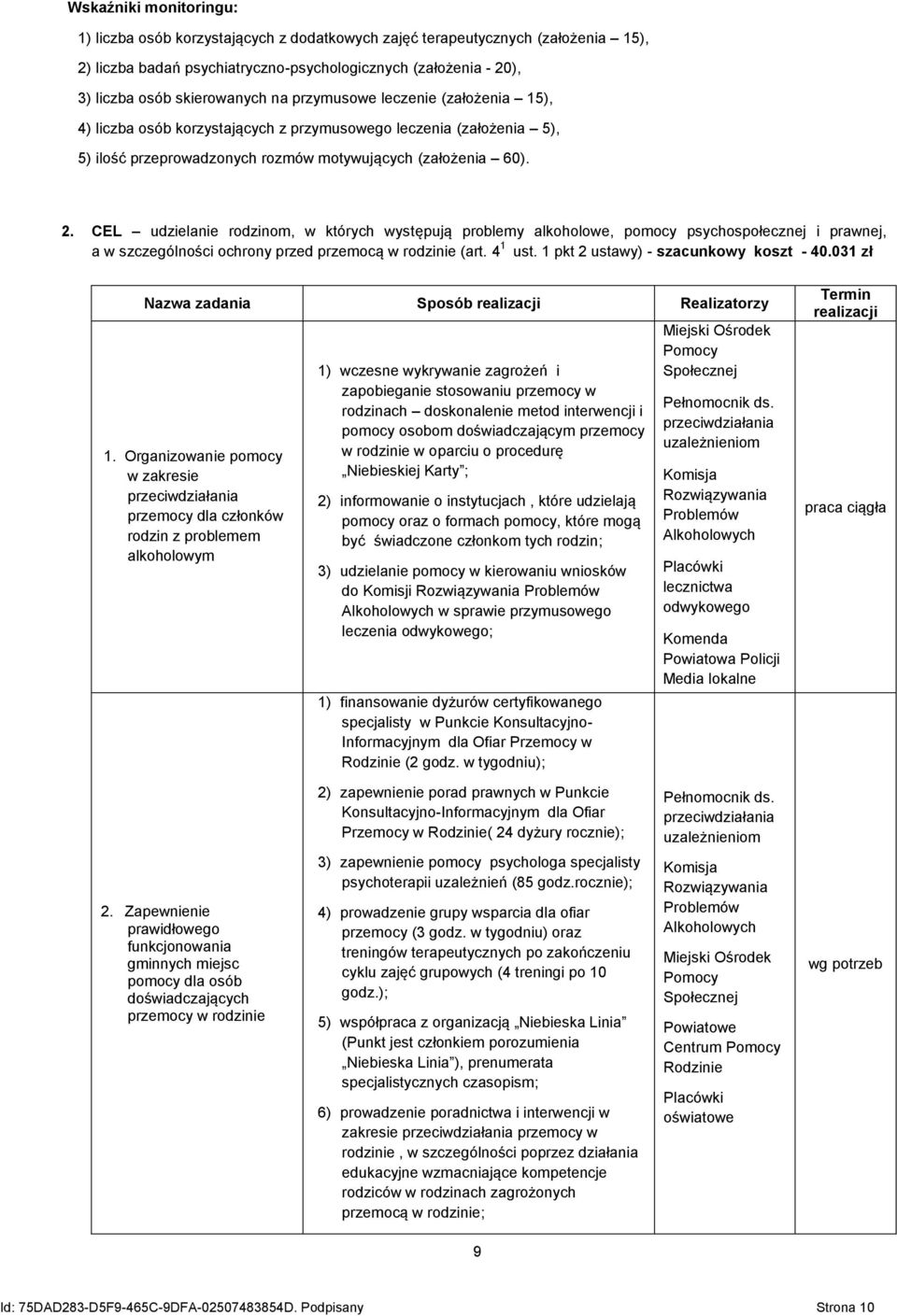 CEL udzielanie rodzinom, w których występują problemy alkoholowe, pomocy psychospołecznej i prawnej, a w szczególności ochrony przed przemocą w rodzinie (art. 4 1 ust.