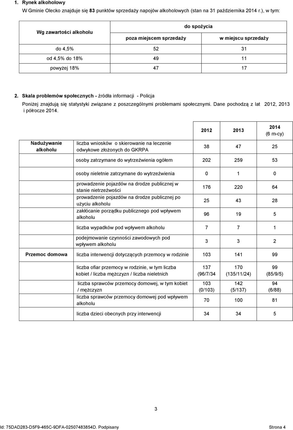 Skala problemów społecznych - źródła informacji - Policja Poniżej znajdują się statystyki związane z poszczególnymi problemami społecznymi. Dane pochodzą z lat 2012, 2013 i półrocze 2014.