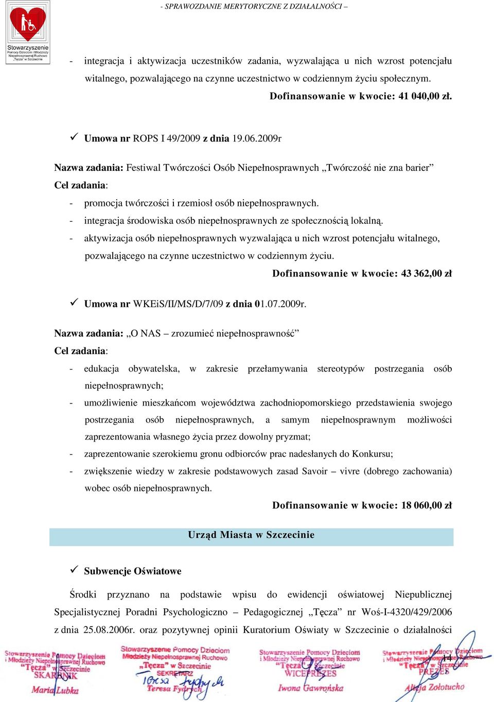 2009r Nazwa zadania: Festiwal Twórczości Osób Niepełnosprawnych Twórczość nie zna barier Cel zadania: - promocja twórczości i rzemiosł osób niepełnosprawnych.