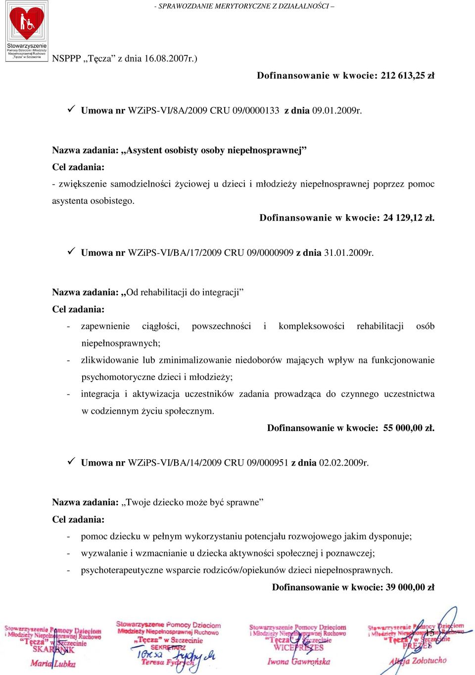 Dofinansowanie w kwocie: 24 129,12 zł. Umowa nr WZiPS-VI/BA/17/2009 CRU 09/0000909 z dnia 31.01.2009r.
