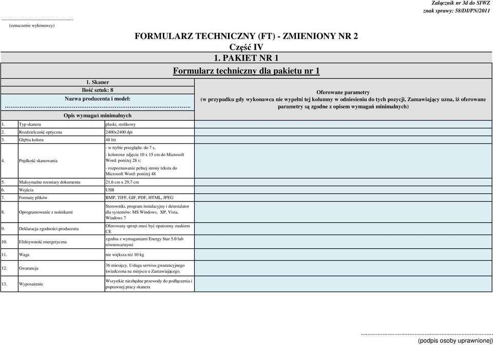 Formaty plików BMP, TIFF, GIF, PDF, HTML, JPEG 8. Oprogramowanie z nośnikami 9. Deklaracja zgodności producenta 10. Efektywność energetyczna 1.