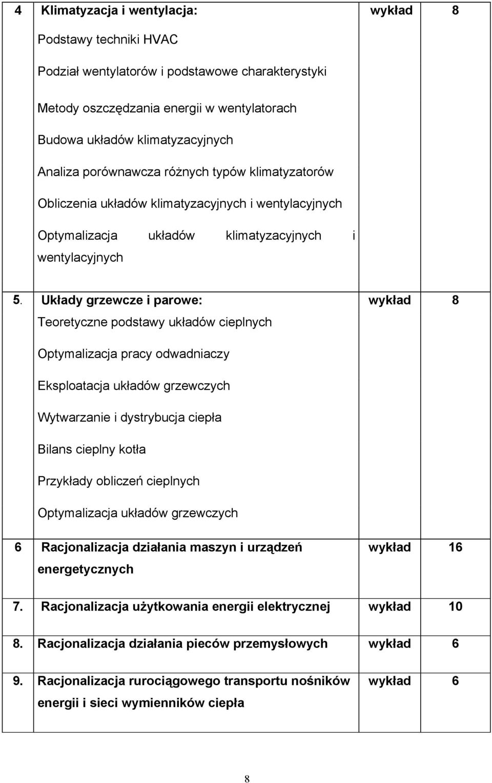 Układy grzewcze i parowe: wykład 8 Teoretyczne podstawy układów cieplnych Optymalizacja pracy odwadniaczy Eksploatacja układów grzewczych Wytwarzanie i dystrybucja ciepła Bilans cieplny kotła