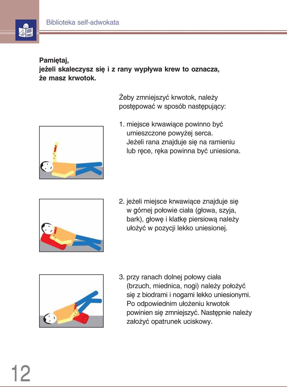 Jeżeli rana znajduje się na ramieniu lub ręce, ręka powinna być uniesiona. 2.