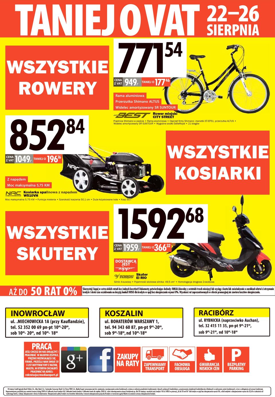Shimano w piaście Rama aluminiowa Osprzęt fi rmy Shimano: manetki ST-EF51, przerzutka ALTUS Widelec amortyzowany SR SUNTOUR Wygodne siodło SelleRoyal 21 biegów WSZYSTKIE KOSIARKI WSZYSTKIE SKUTERY