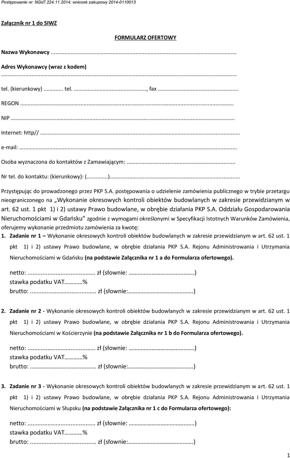 62 ust. 1 1) i 2) ustawy Prawo budowlane, w obrębie działania PKP S.A.