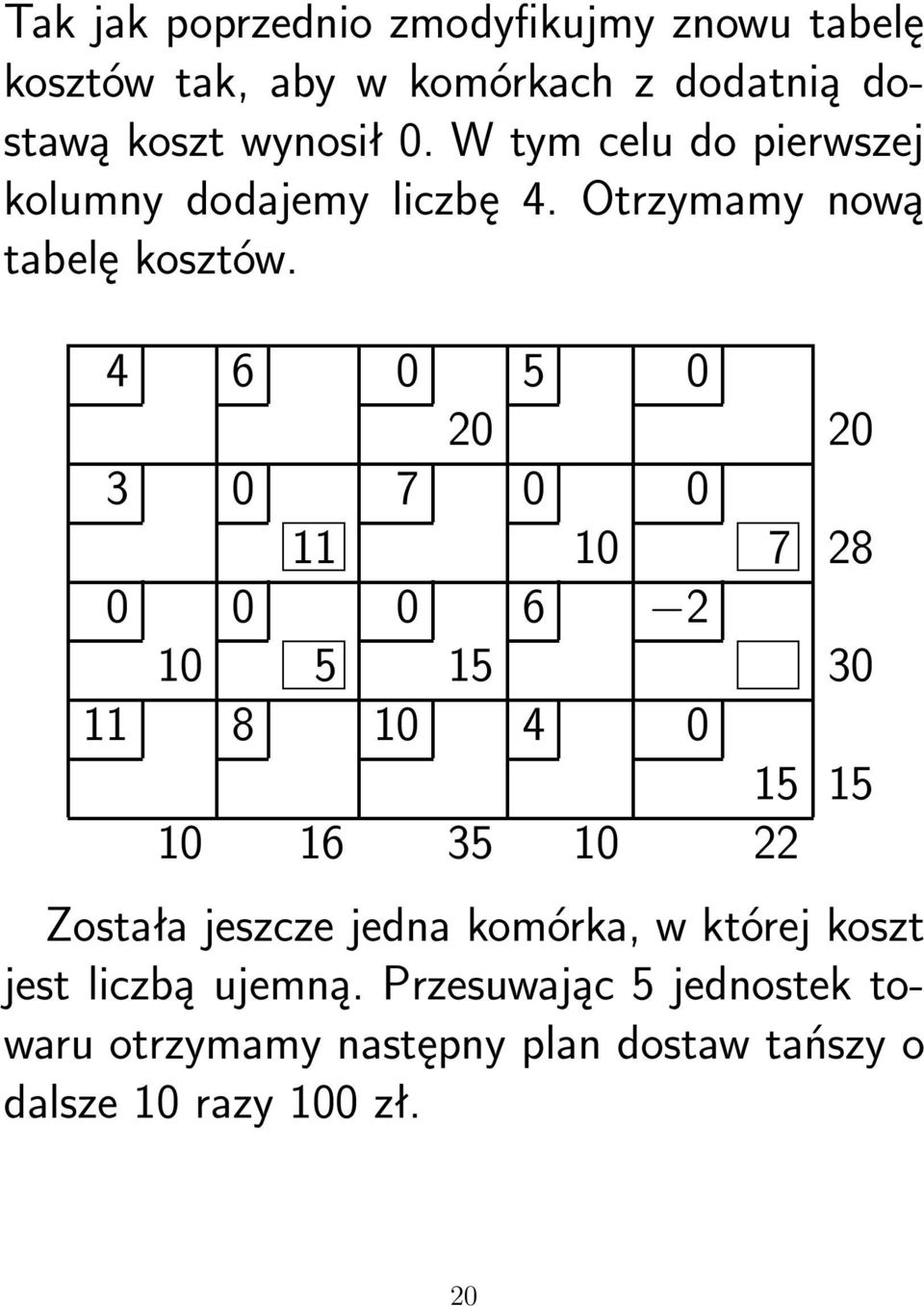 4 6 0 5 0 20 20 3 0 7 0 0 11 10 7 28 0 0 0 6 2 10 5 15 30 11 8 10 4 0 15 15 Została jeszcze jedna komórka,