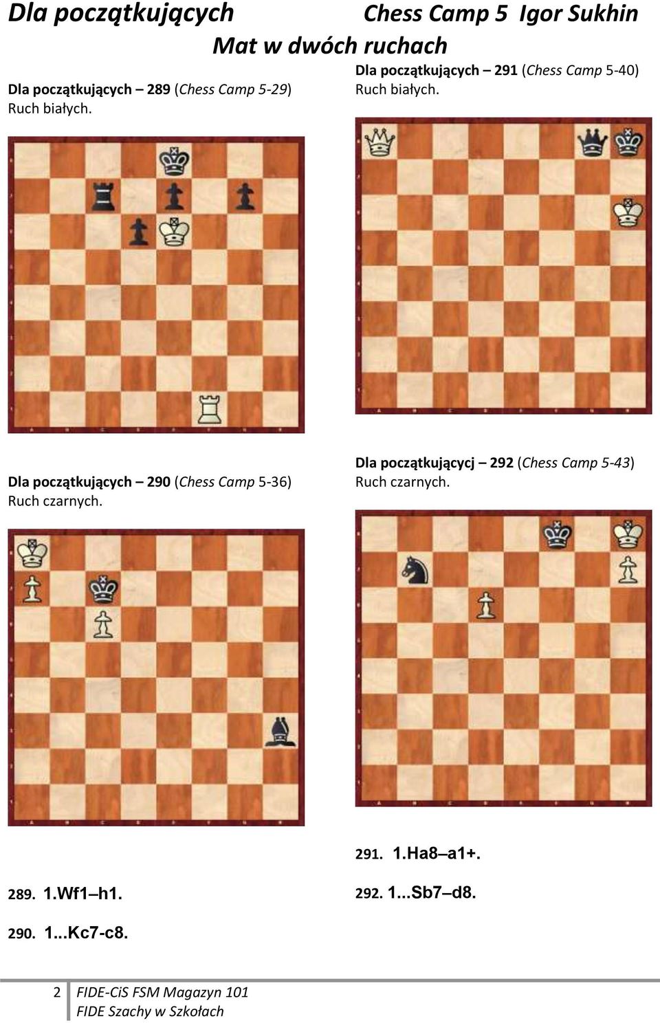 białych. Dla początkujących 290 (Chess Camp 5-36) Ruch czarnych.
