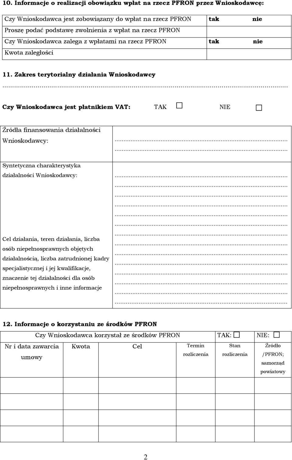 .. Czy Wnioskodawca jest płatnikiem VAT: TAK NIE Źródła finansowania działalności Wnioskodawcy: Syntetyczna charakterystyka działalności Wnioskodawcy: Cel działania, teren działania, liczba osób