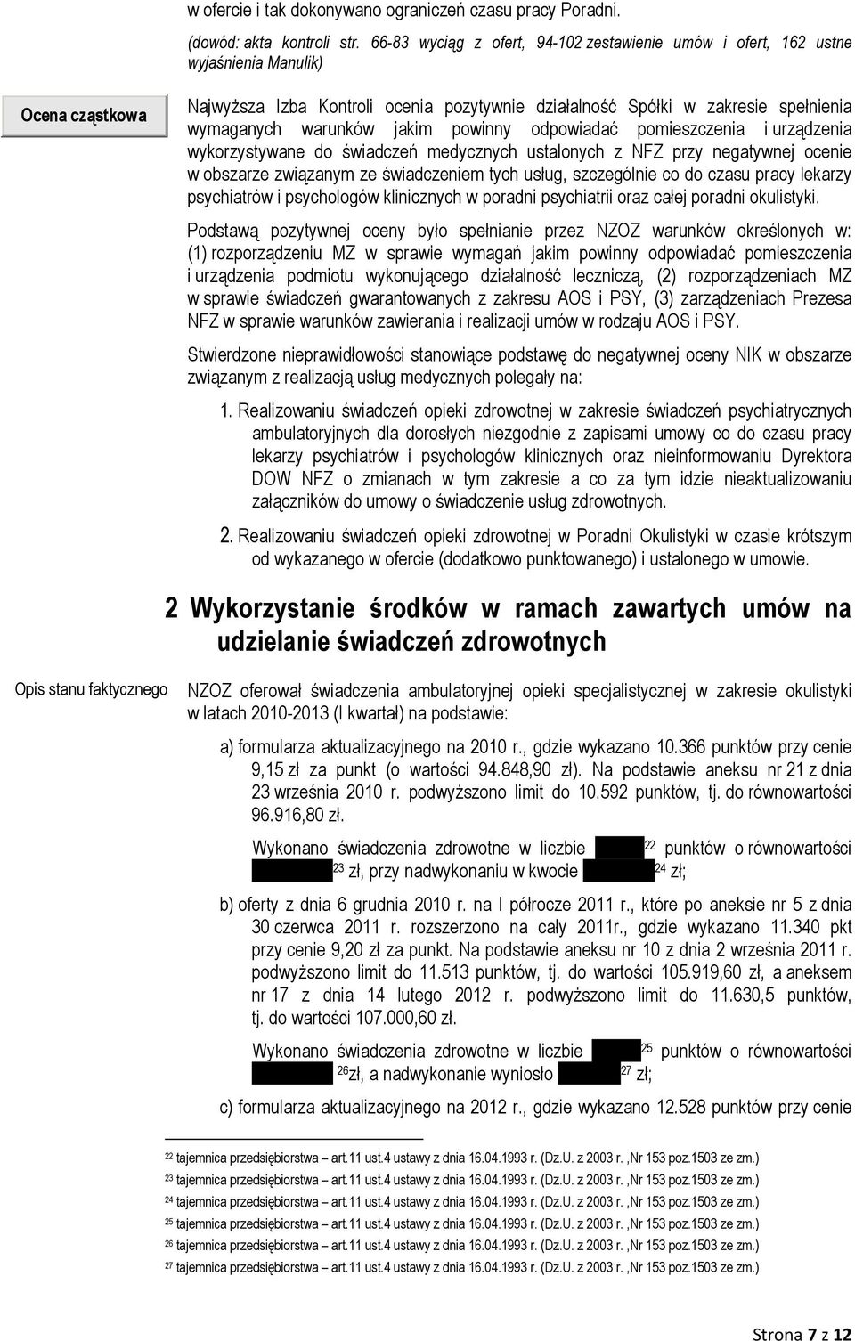warunków jakim powinny odpowiadać pomieszczenia i urządzenia wykorzystywane do świadczeń medycznych ustalonych z NFZ przy negatywnej ocenie w obszarze związanym ze świadczeniem tych usług,
