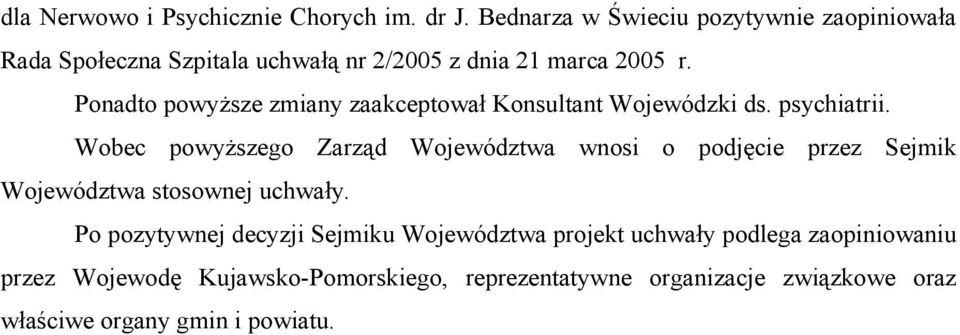 Ponadto powyższe zmiany zaakceptował Konsultant Wojewódzki ds. psychiatrii.
