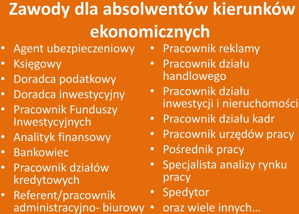 administracyjno- biurowy ekonomicznych Pracownik reklamy Pracownik działu handlowego Pracownik działu inwestycji i