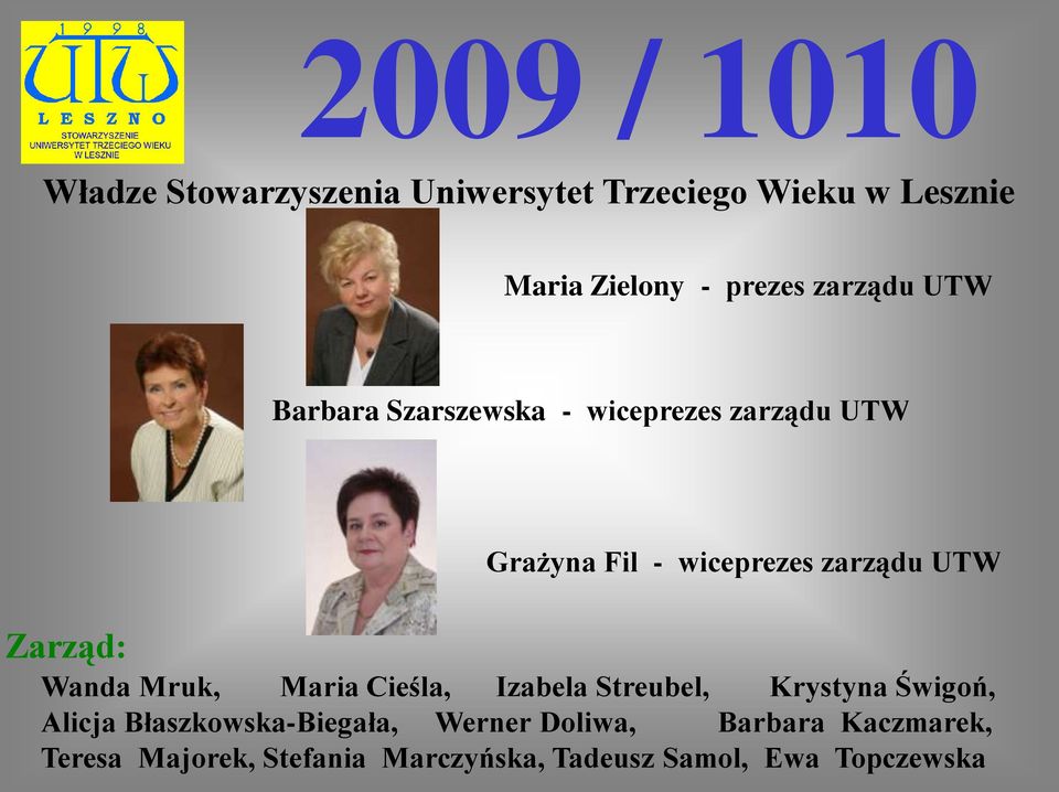 Zarząd: Wanda Mruk, Maria Cieśla, Izabela Streubel, Krystyna Świgoń, Alicja Błaszkowska-Biegała,