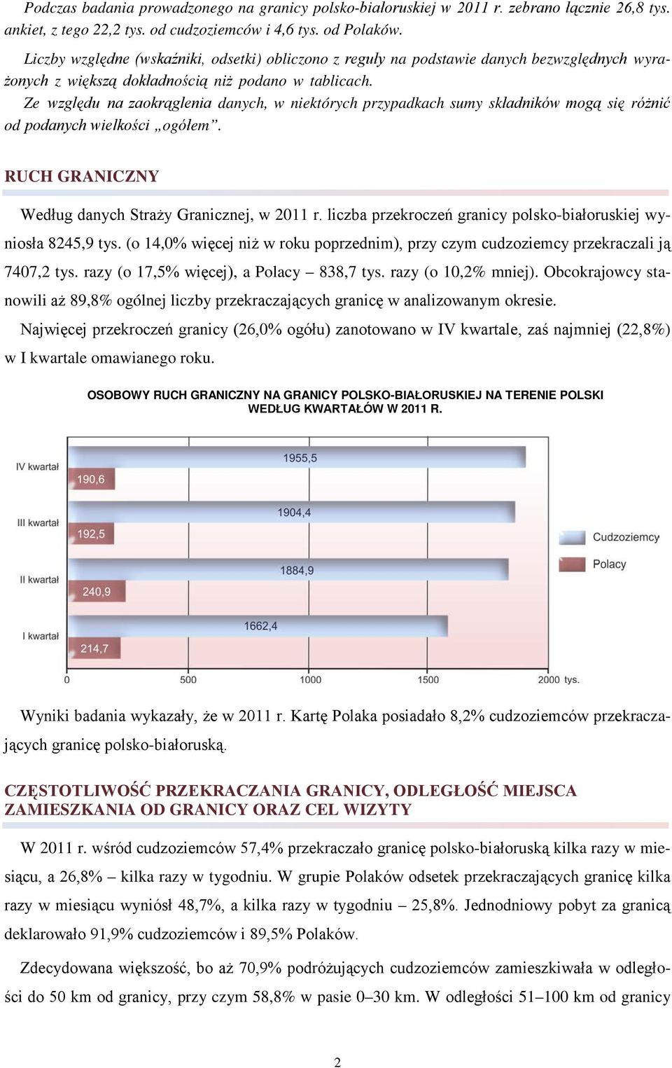 Ze względu na zaokrąglenia danych, w niektórych przypadkach sumy składników mogą się różnić od podanych wielkości ogółem. RUCH GRANICZNY Według danych Straży Granicznej, w 2011 r.