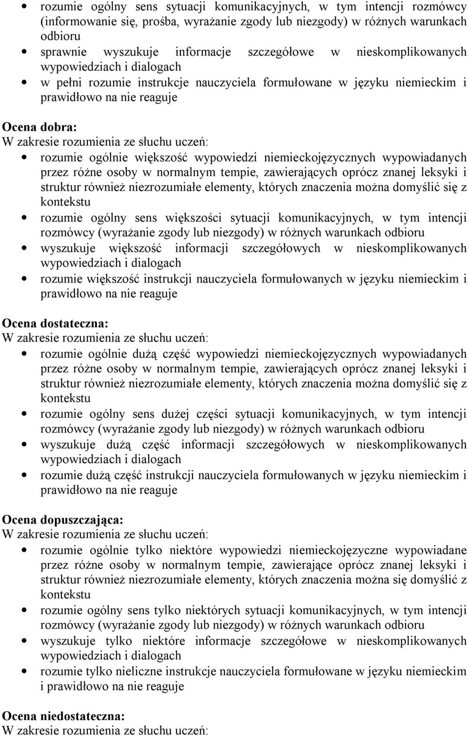 niemieckojęzycznych wypowiadanych przez różne osoby w normalnym tempie, zawierających oprócz znanej leksyki i struktur również niezrozumiałe elementy, których znaczenia można domyślić się z kontekstu